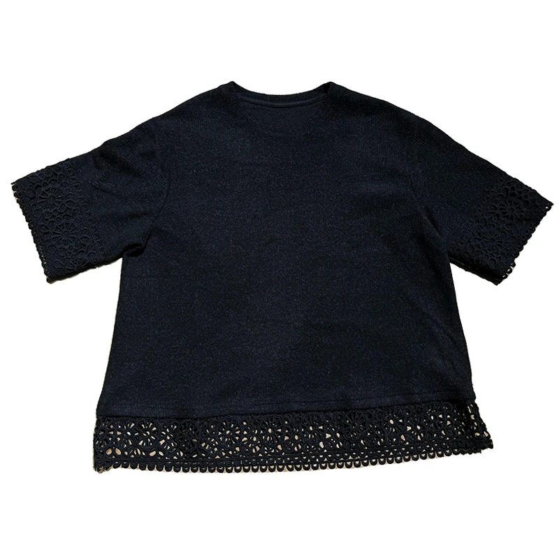 Dan Dan 蕾丝花边拼接短袖T恤女