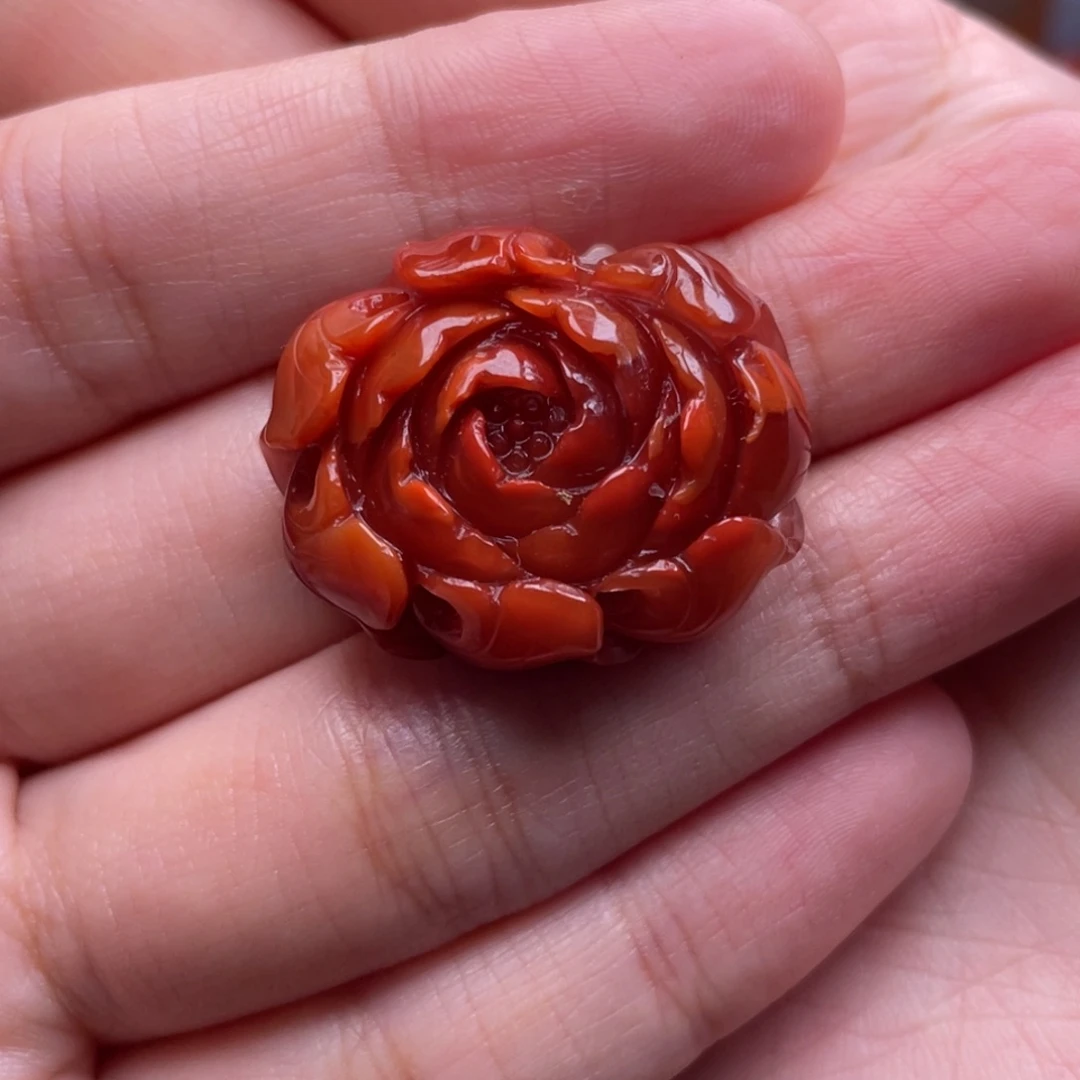 未镶嵌南红玛瑙珠宝奇石牡丹花吊坠