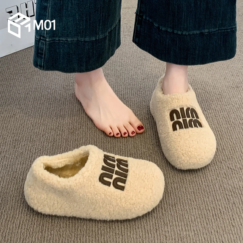 M01厚底内增高毛毛鞋女外穿新款冬季加绒雪地靴一脚蹬豆豆鞋棉鞋