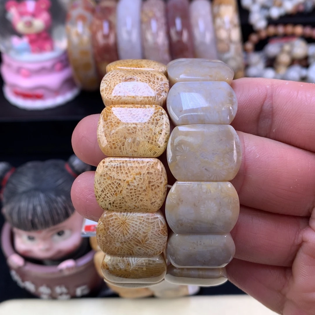 硅化珊瑚（珊瑚玉）未镶嵌手链14号68漏34可挑选