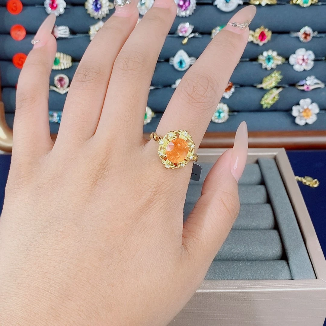 银S925镶嵌戒指石榴石（芬达石）