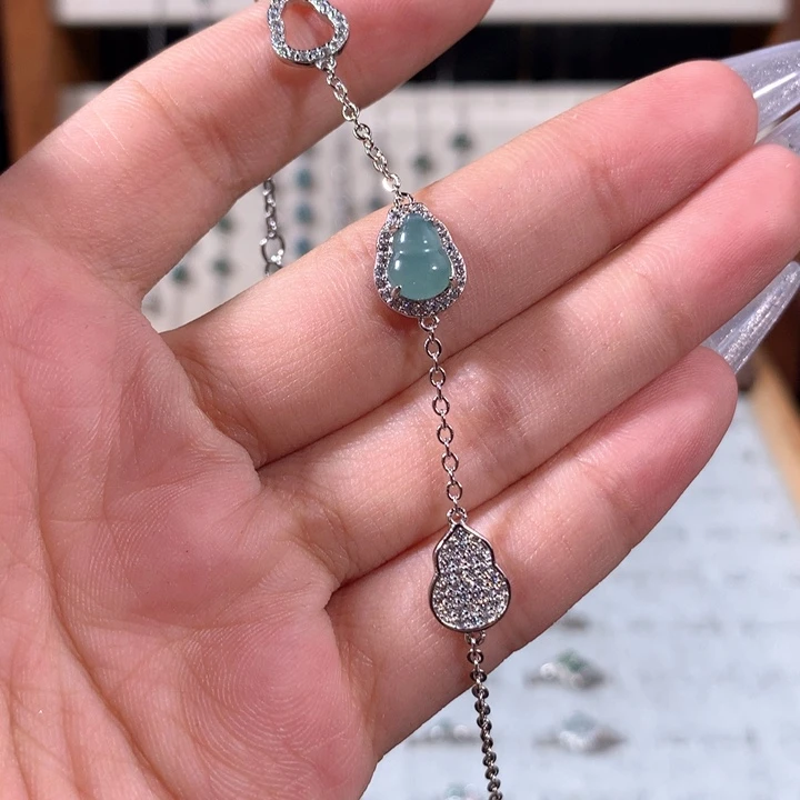 银S925镶嵌手链翡翠323蓝