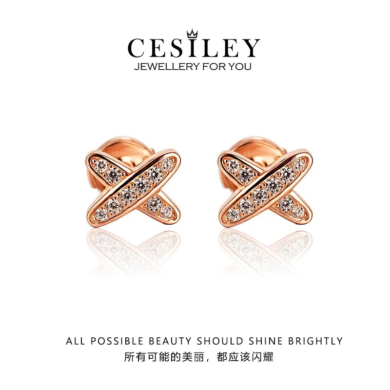铜合金耳饰 法式交叉X满钻耳钉DTA1007