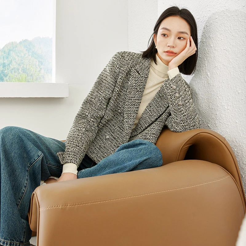 M*羊毛混纺夹棉小香风外套女秋冬高级感西装式上衣M3697