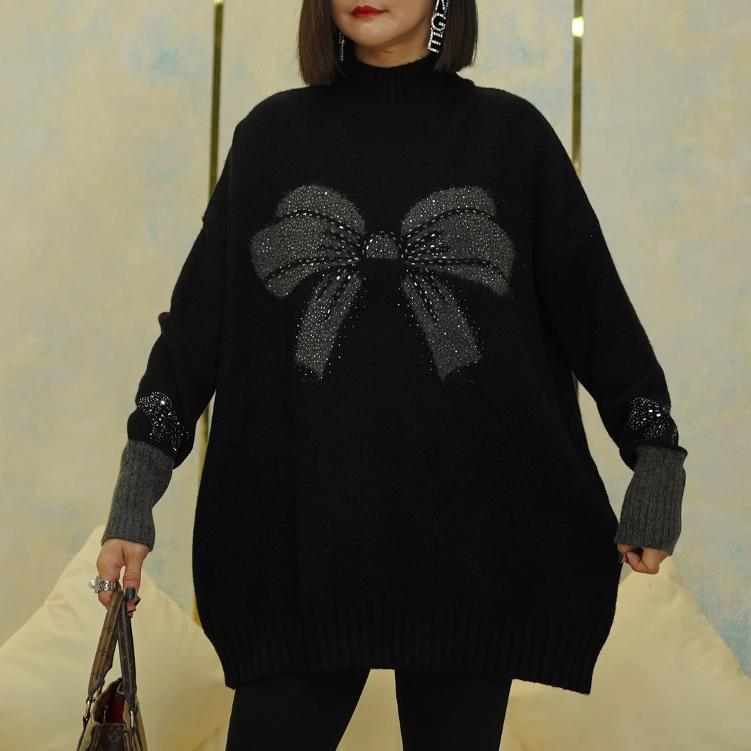 时尚洋气高级感气质上衣2024冬季新款微胖女装显瘦百搭毛衣