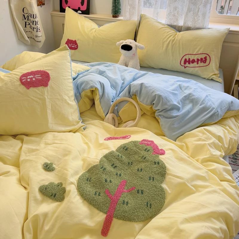 ins水洗棉毛巾绣被套单件150x200x230被罩宿舍单人被单棉