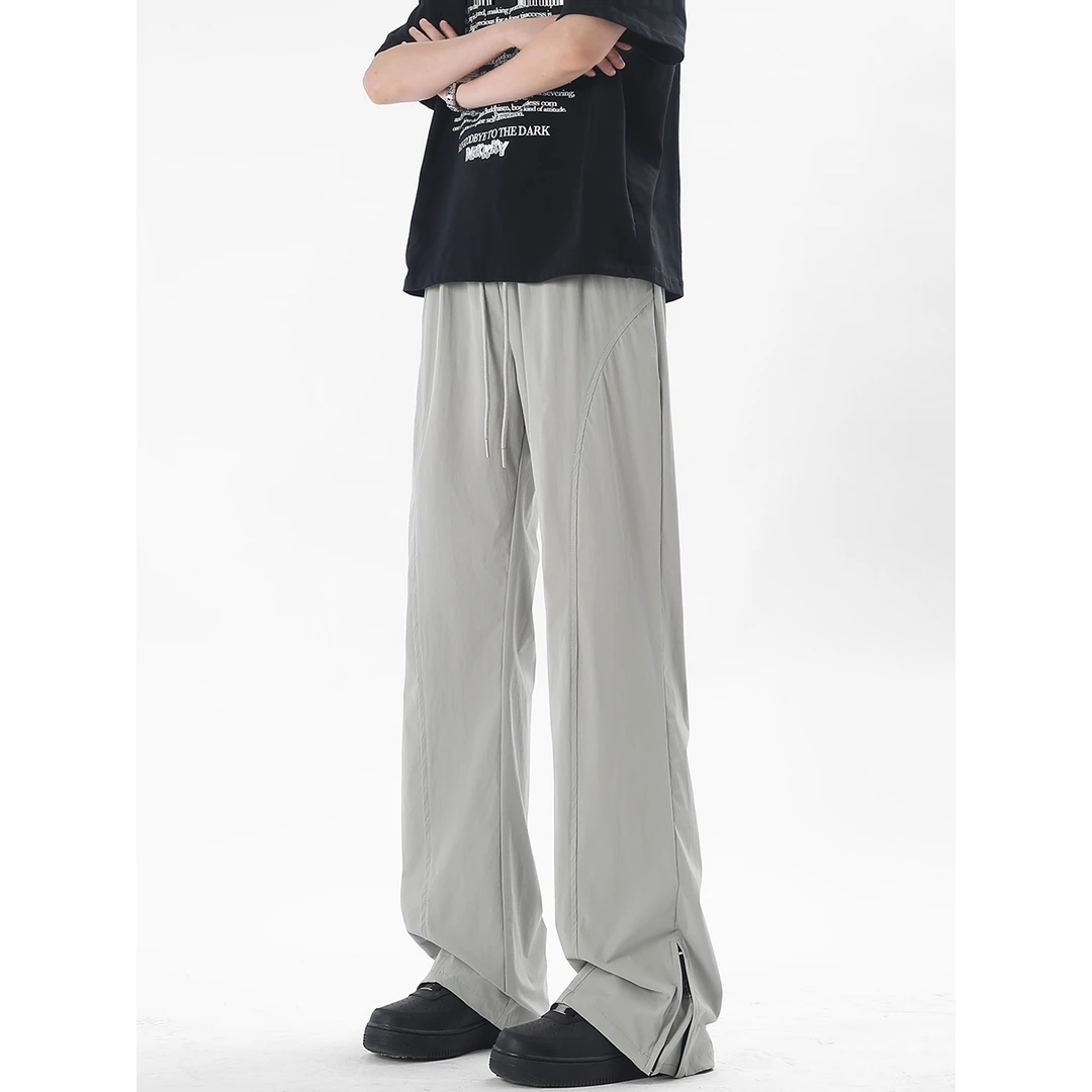 秋季美式速干微喇斜切拉链弯刀裤休闲裤长裤男简约显瘦运动百搭