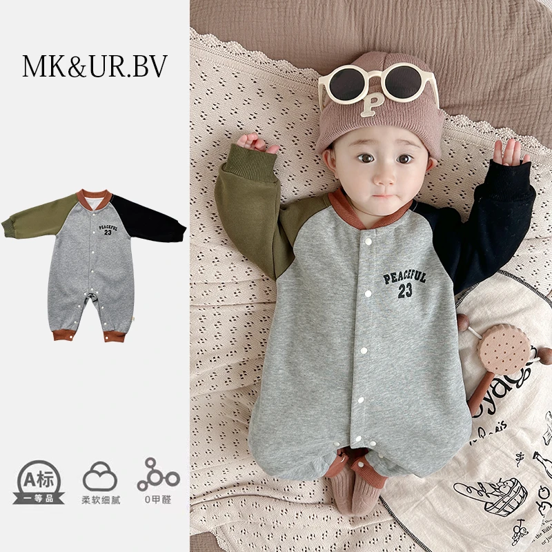 MK&UR.BV婴儿衣服撞色连体衣秋季装新款男女宝宝超萌洋气外出哈衣