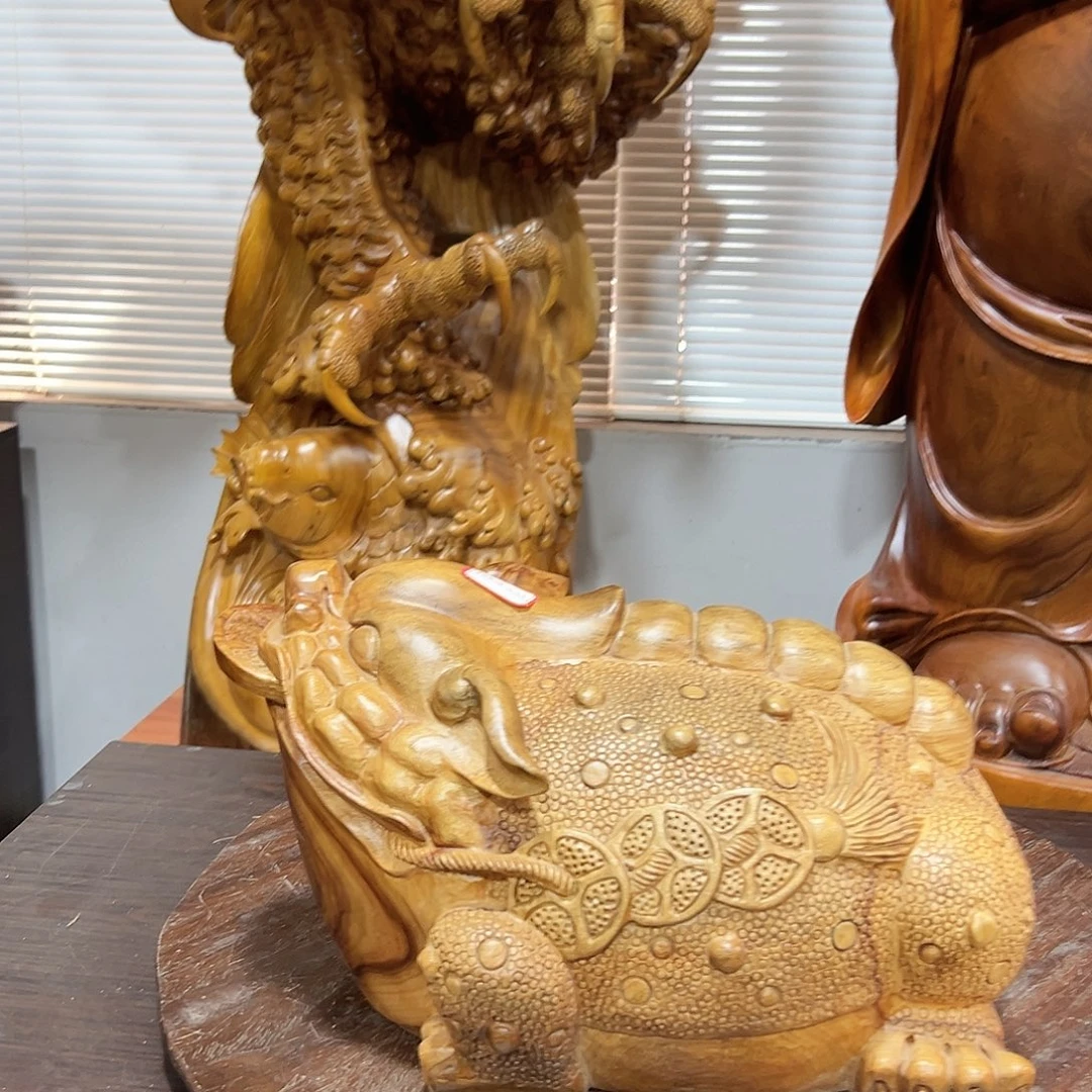 香樟木金蟾木雕摆件