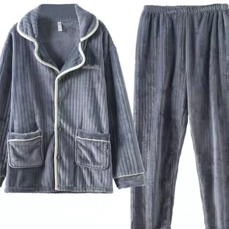 加厚加绒睡衣套装男女秋冬保暖珊瑚绒家居服两件套