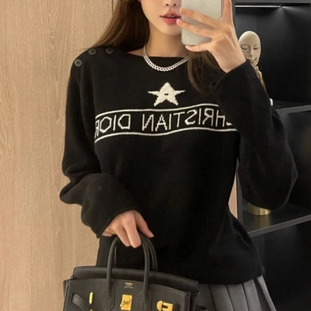 99新 DIOR/迪奥 22ss早秋走秀限定女款羊绒字母毛衣34码无领标