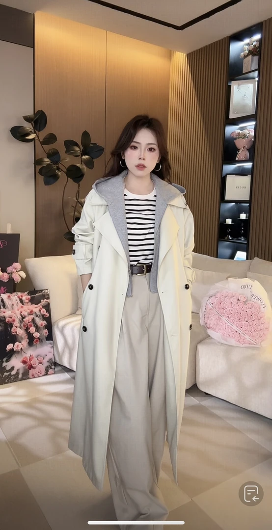 现货，现货【原版首发】假两件连帽少女风秋季中长款风衣外套女