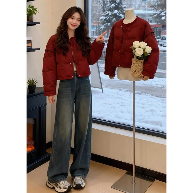 【红色流年】复古风气质加厚棉服女士2025冬季新款百搭减龄显瘦棉衣