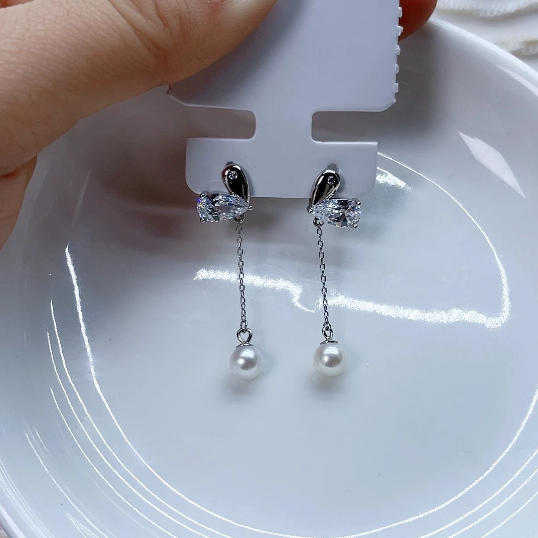 银S925镶嵌耳饰淡水珍珠