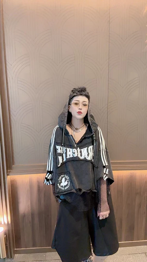 YY欧货潮牌设计师连帽拼网卫衣17505