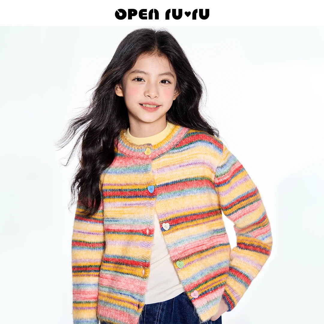 Opennunu女童保暖毛衣开衫秋冬韩系少女元气氛围感针织衫