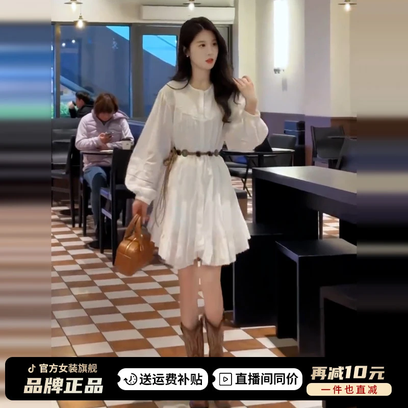 小个子巨好看度假风白色衬衫连衣裙子女夏季2025新款波西米亚短裙