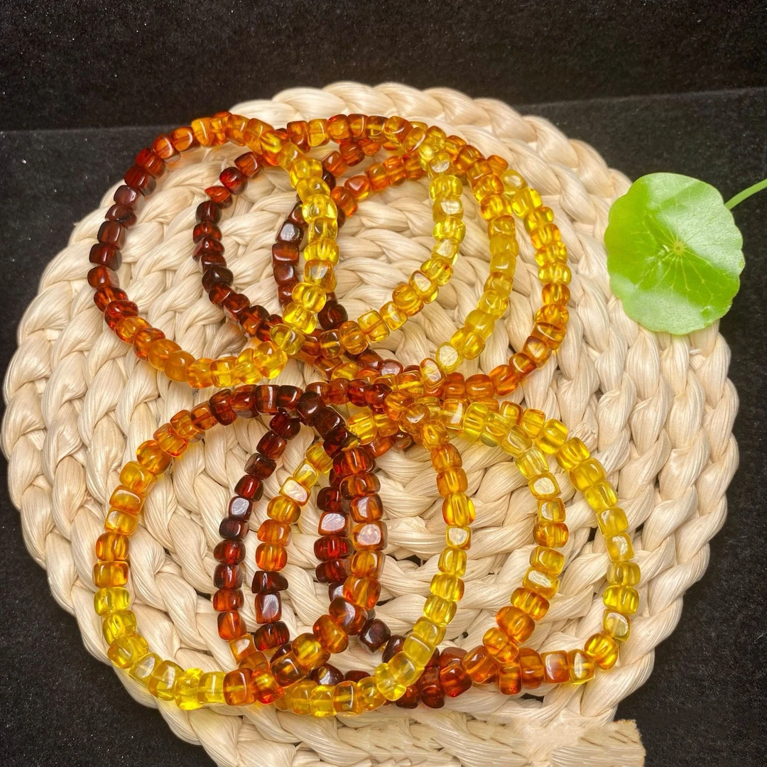 天然琥珀蜜蜡彩虹小方糖手串6-7mm