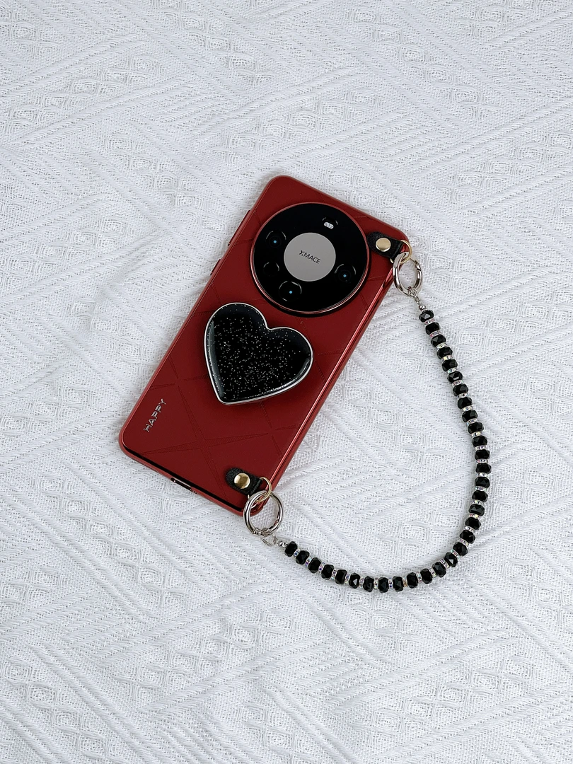 品申原创酒红爱心支架复古水钻手提全包适用华为mate60pro手机壳