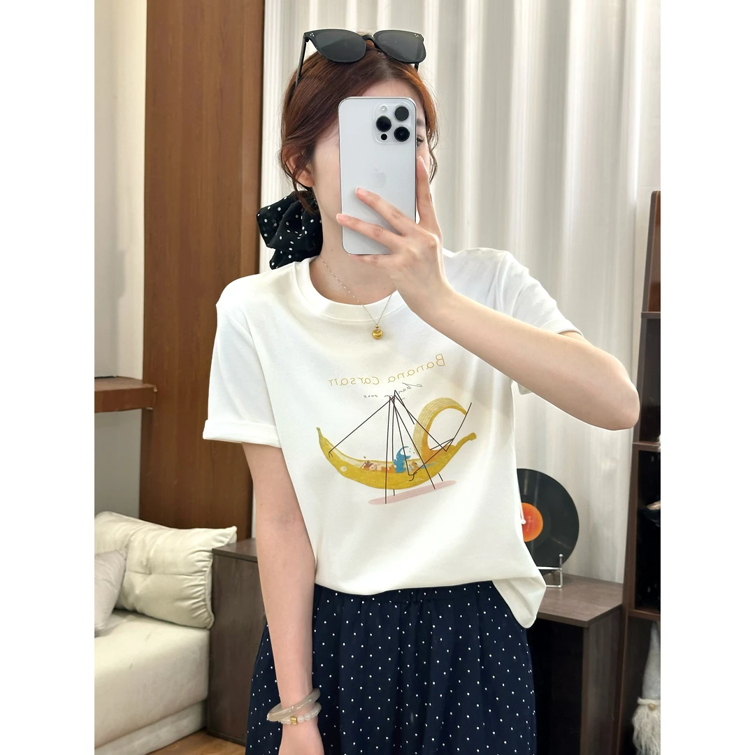 韩系卡通香蕉船小象印花短袖T袖女2025夏季新款百搭显瘦上衣6011