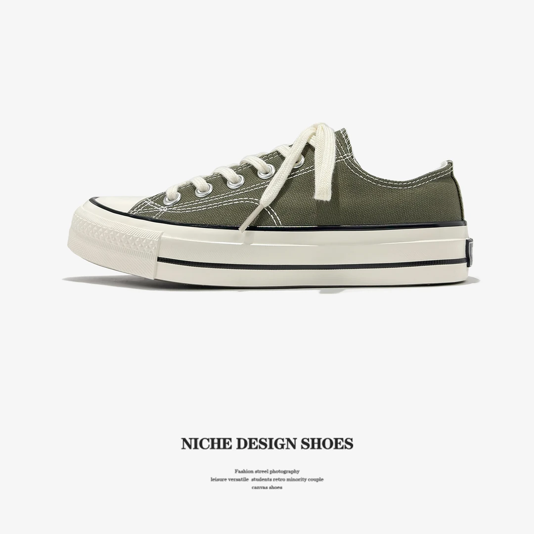 日系冈山橄榄绿帆布鞋男透气休闲鞋低帮1970s情侣滑板鞋女潮鞋