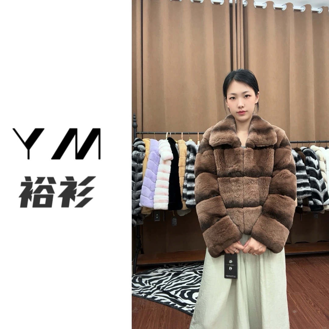 【美拉德】 立翻领清版 獭兔咖色皮草外套