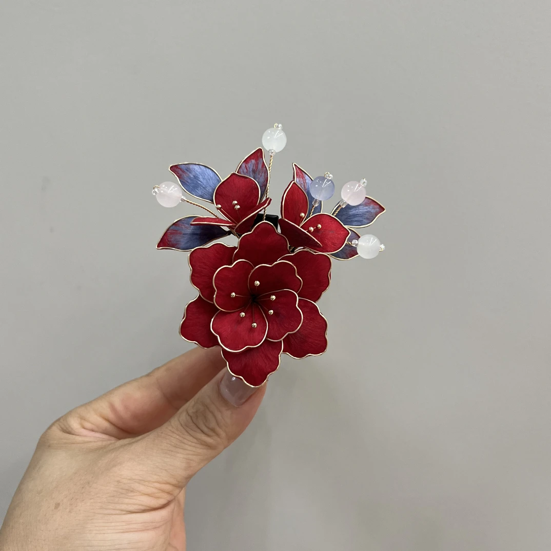 闫颜非遗蚕丝绒花 纯手工制作超仙发簪发夹