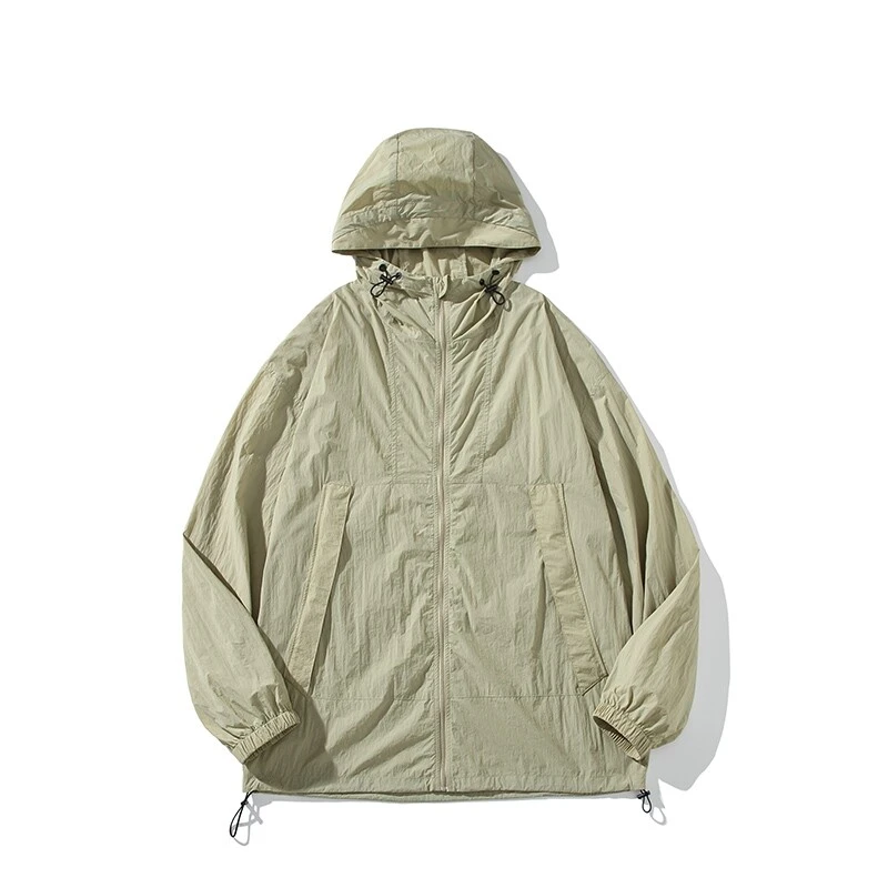 日系男士夏季透气户外钓鱼连帽宽松轻薄防晒冲锋外套休闲薄款