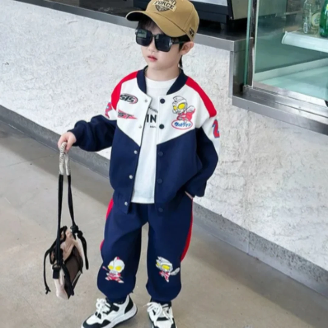 经典奥特曼男童春装套装2025新款儿童炸街机车服男孩帅气时髦童装