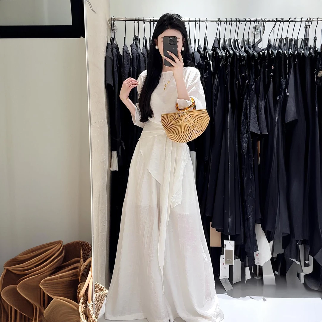 VOCKOO官方禅意风清冷感气质套装女2025夏季宽松衬衫不规则系带阔