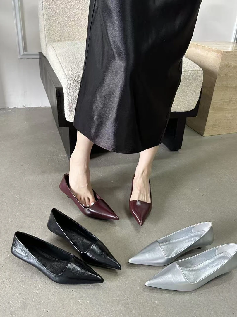 单鞋尖头细跟法式3418-3浅口跟鞋黑色韩系中跟百搭鞋子气质时尚