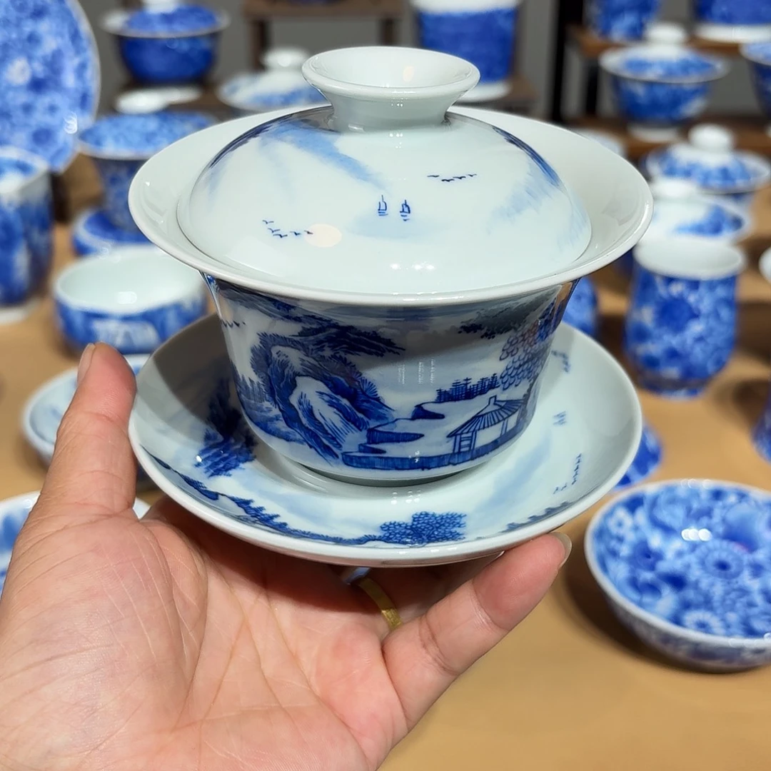 景德镇纯手绘三才盖碗