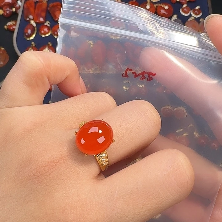 南红玛瑙银S925镶嵌戒指