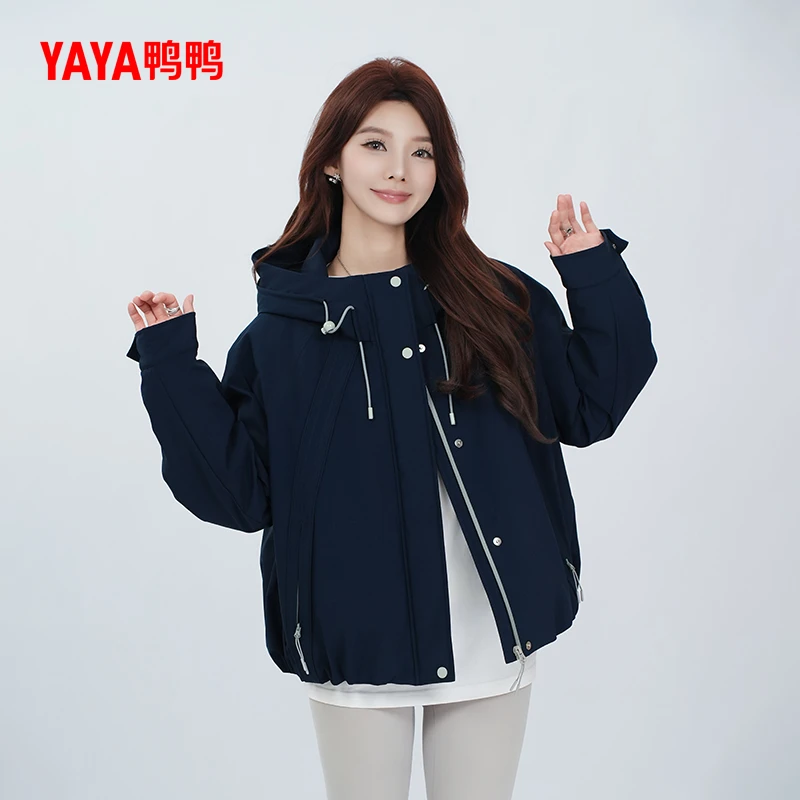 YAYA/鸭鸭羽绒服春秋运动短款时尚休闲春季连帽宽松YY250625019M