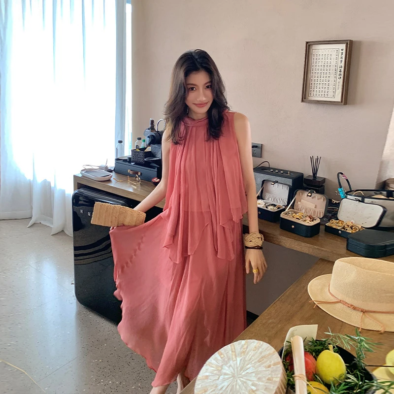 【ALONE SAVOR】龍喜儿 温柔陷阱 无袖不规则垂顺吊带半裙套装J375