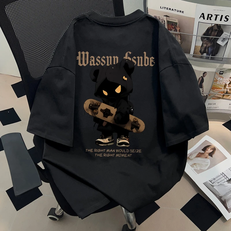 WASSUP HSUBE卡通潮牌重磅纯棉短袖男女t恤夏季上衣宽松圆领半袖