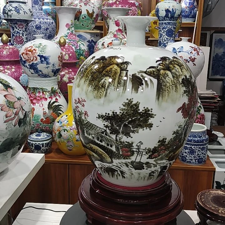 瓷片景德镇陶瓷山水瓶