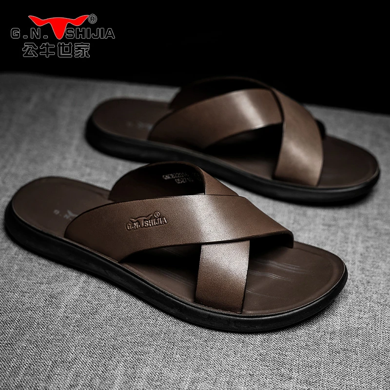公牛世家拖鞋男2025夏季高端防滑防臭外穿沙滩男士潮牌休闲一字拖