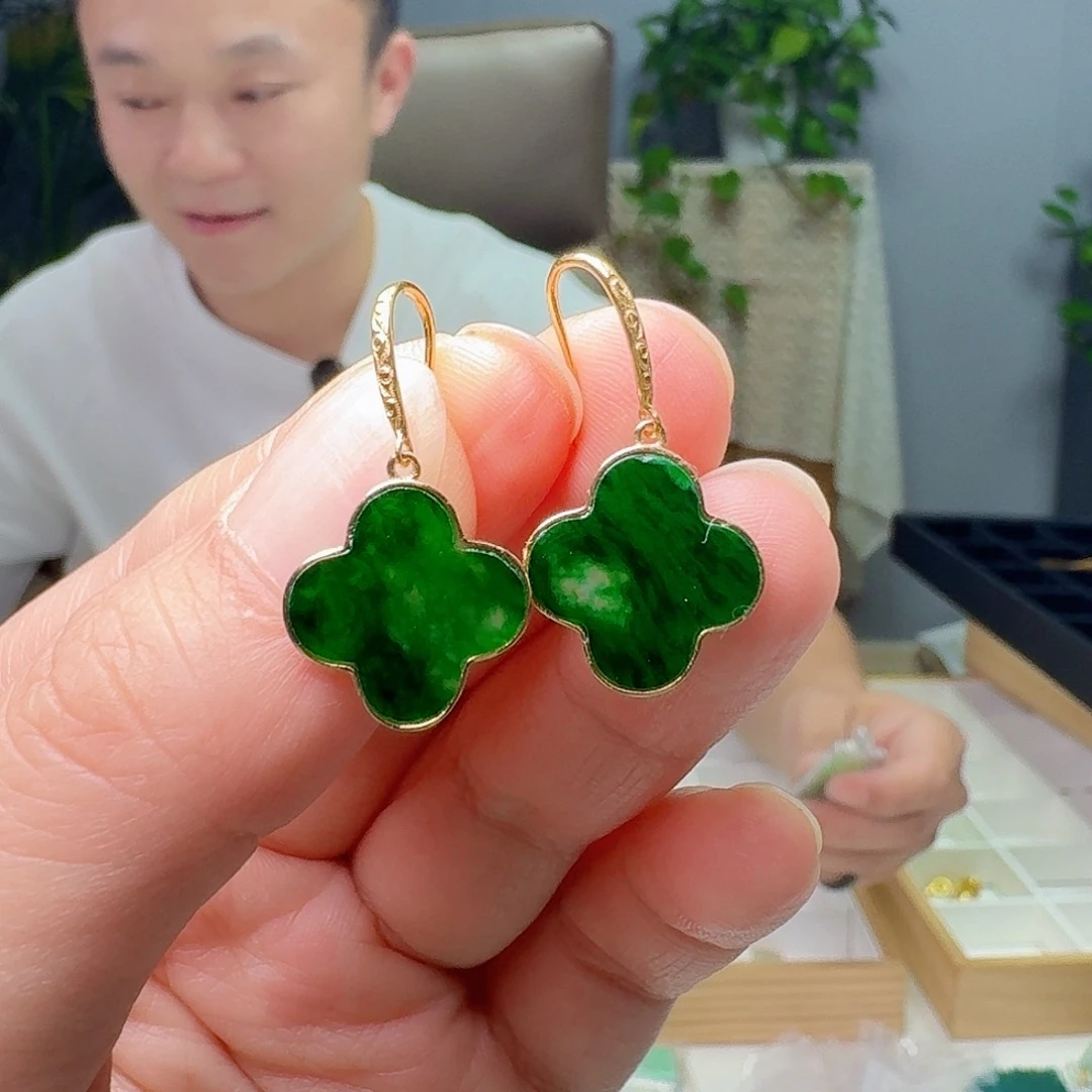 翡翠18K金镶嵌耳饰多样性发货其一