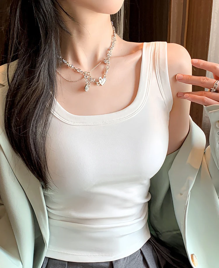 白色吊带不透带胸垫背心无袖内搭百搭打底显瘦夏季外穿运动上衣