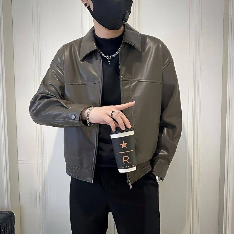 2025新款秋冬季皮衣外套男大众款简约百搭pu机车服休闲痞帅皮夹克