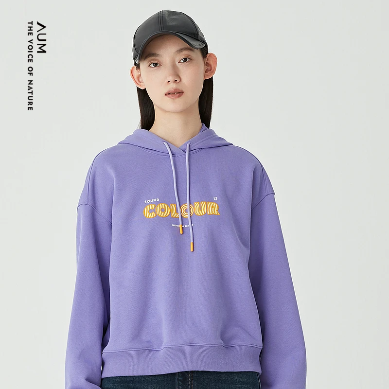 AUM/噢姆连帽休闲宽松时尚针织印花女士卫衣上衣M1DE1128V