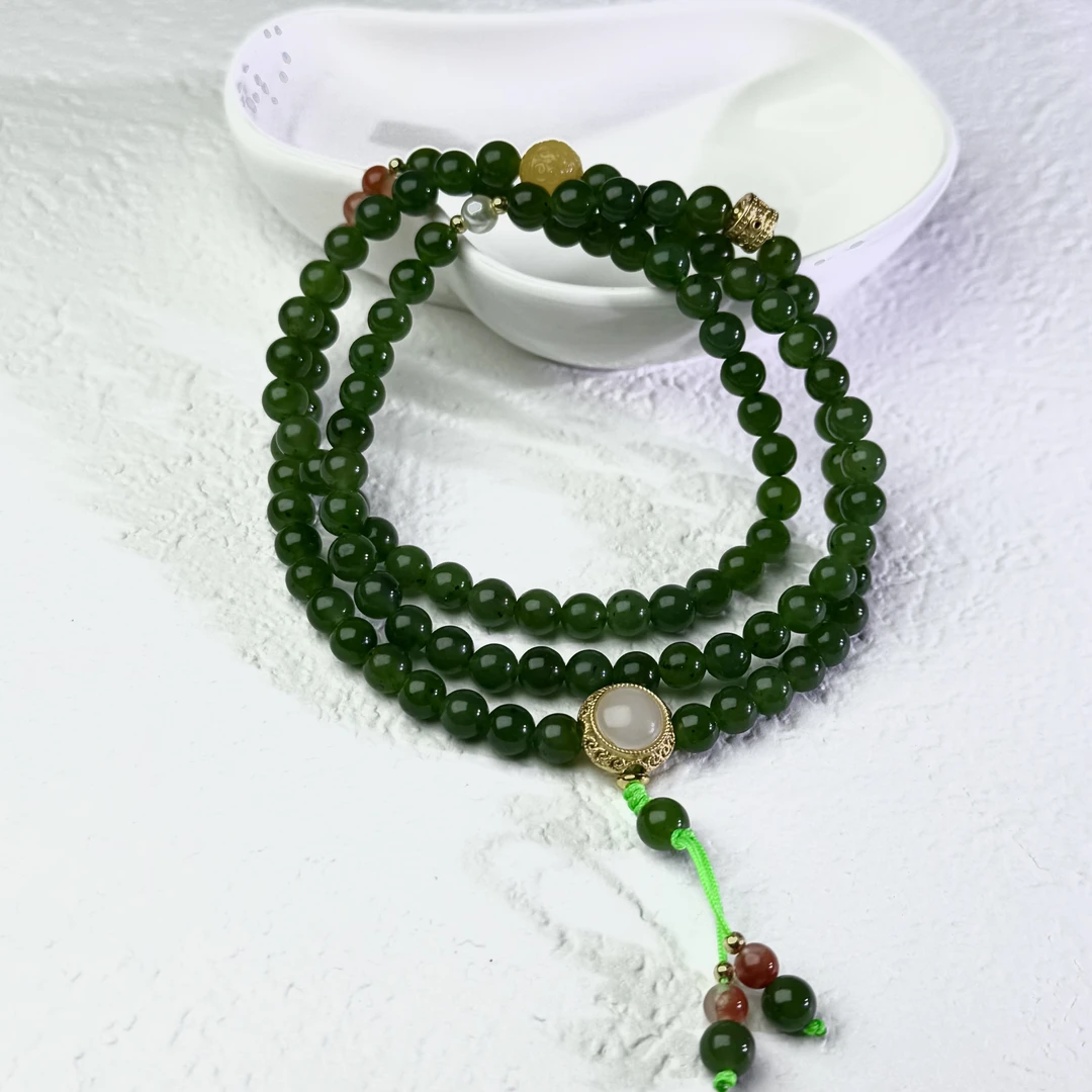 【然然家】 天然俄料碧玉翠绿丛林108颗毛衣链
