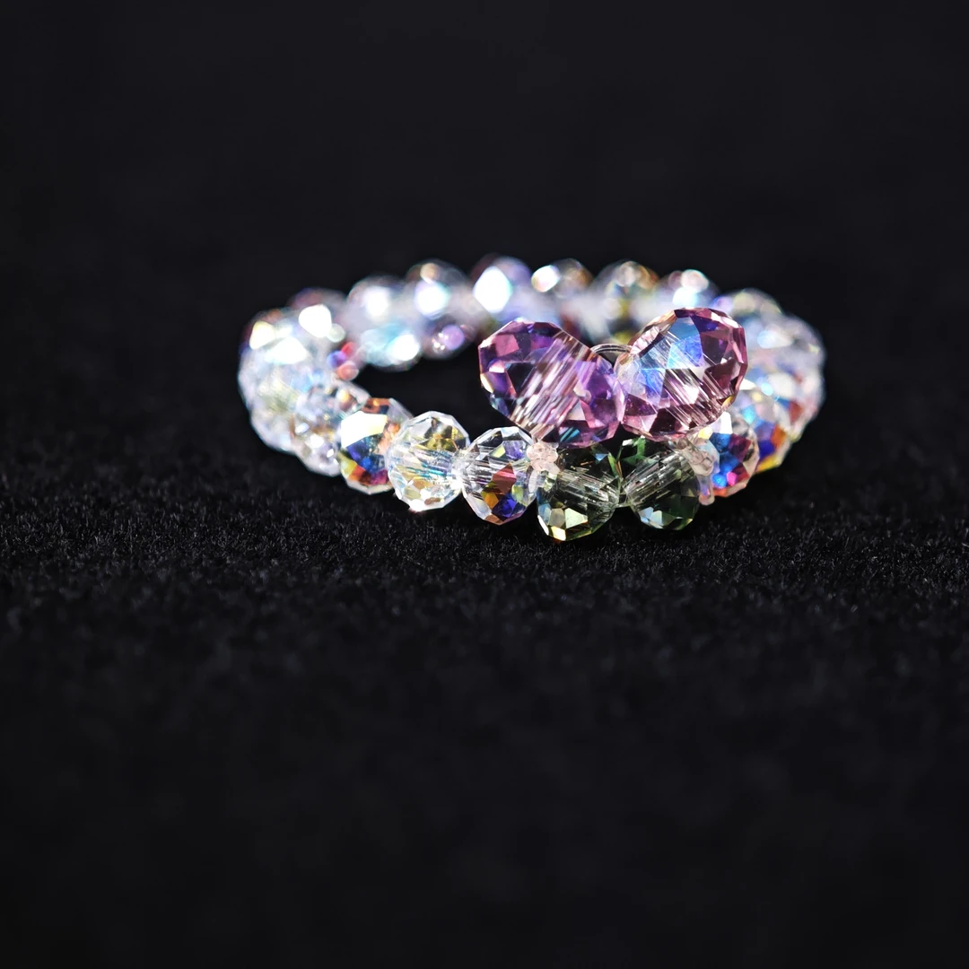 非金属铅玻璃戒指 112施华洛奥钻车轮珠戒指华子