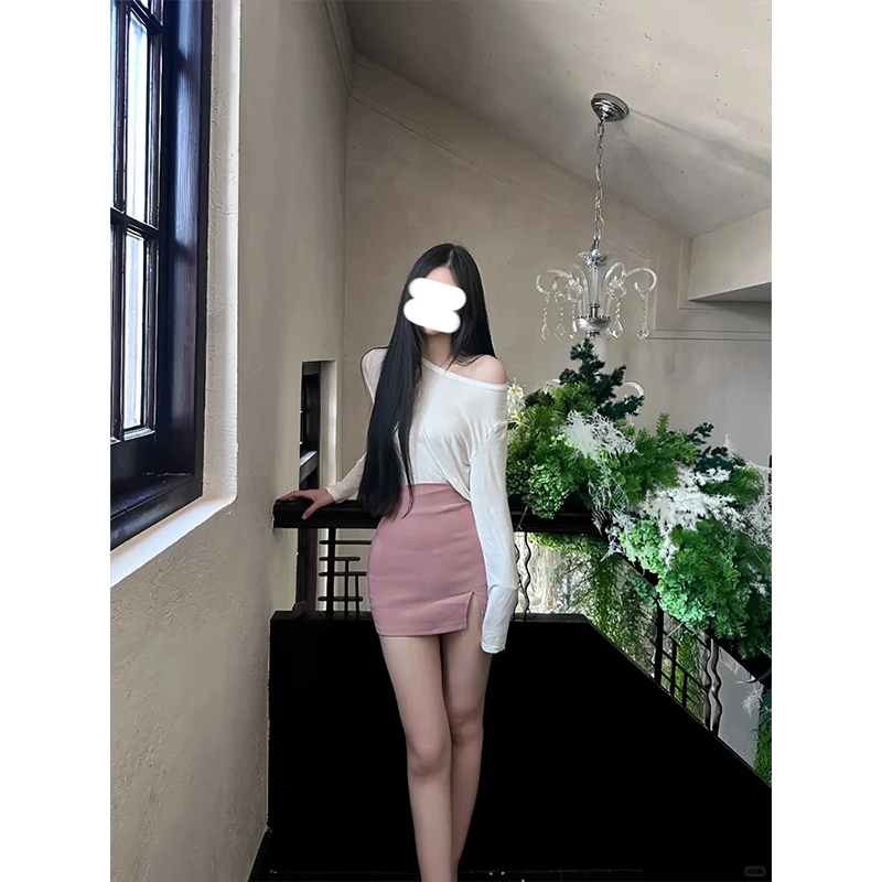 MosesQueen/魔西女王韩版半身裙紧身弹力性感包臀百搭开叉短裙夏