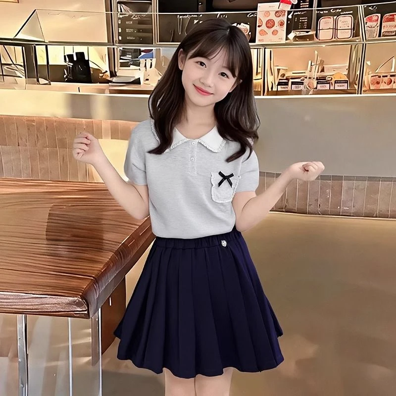 夏装女童纯棉短袖翻领T恤2025新款韩版洋气女孩时尚休闲百搭上衣