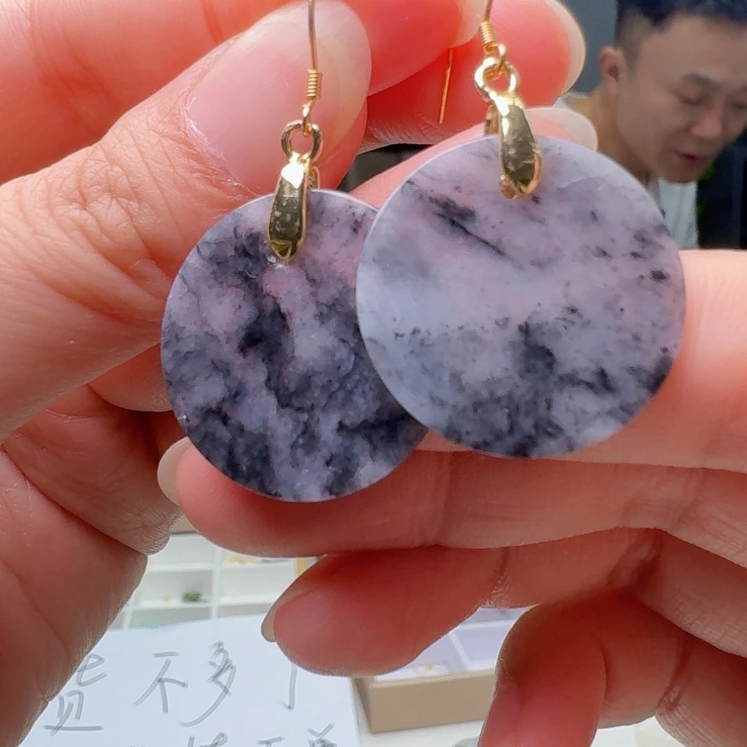 银S925镶嵌翡翠耳饰天然微瑕