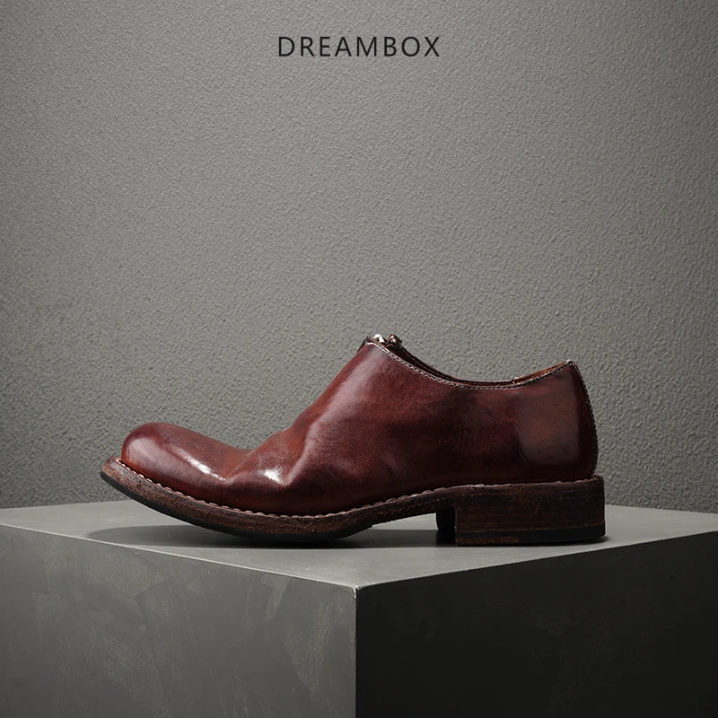 dreambox钧博马皮透气复古懒人商务男鞋纯手工侧拉链皮底休闲皮鞋