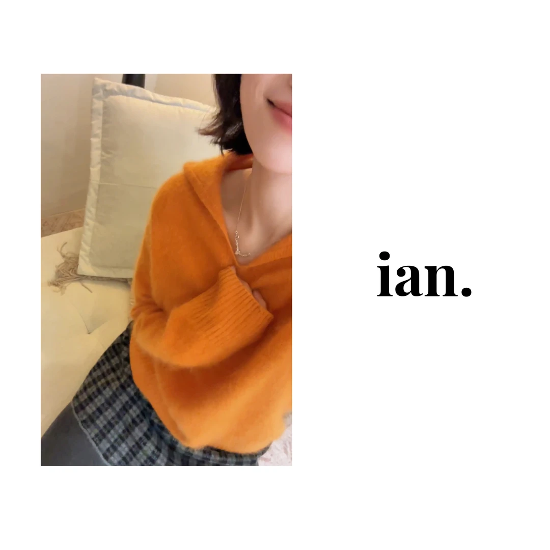 【ian】女巫帽 百搭剪刀领带帽羊毛羊绒套头羊毛衫[不可机洗]