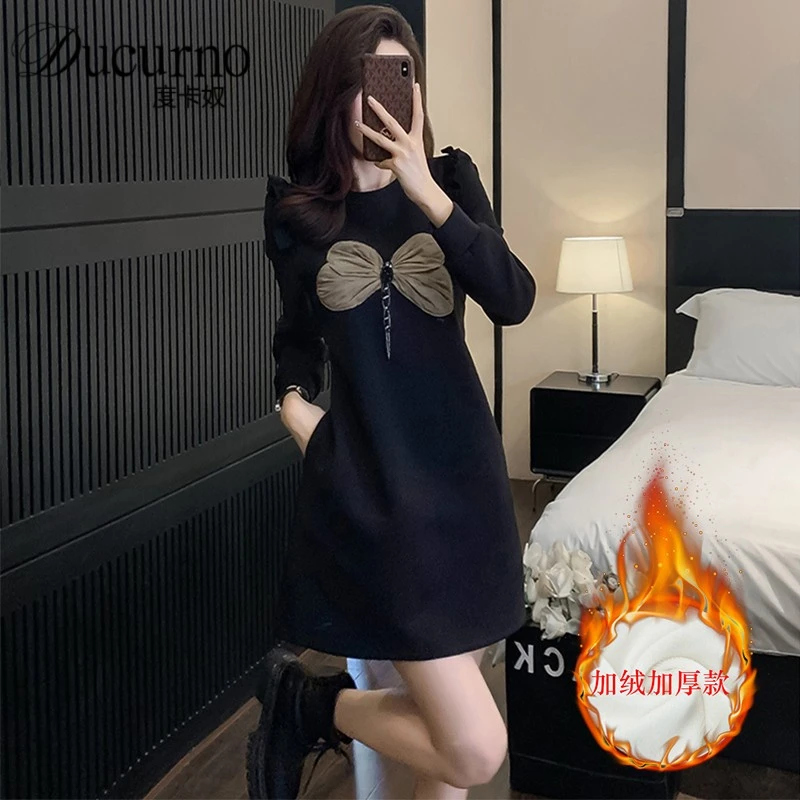 秋冬季加绒加厚连衣裙2025年新款女小个子洋气长袖显瘦高级感裙子